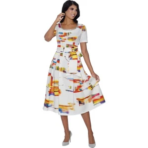 Divine  Blessings Chic White Multi Color Dress   with Vibrant Artistic Brushstro - Picture 1 of 3