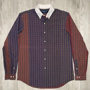 Camisa de vestir Polo Ralph Lauren retazos a cuadros a rayas daltónicas abotonadas rara M - Imagen 1 de 5