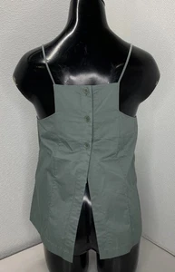 Tibi Damen Tank Top grün Kalkstein Öko Popeline Cropped eckiger Ausschnitt GR 00/10/12 - Bild 1 von 4