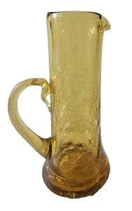 Jarrón jarra pequeña vintage de vidrio agrietado para cabaña de 5,5" Pontail ámbar soplado - Imagen 1 de 9