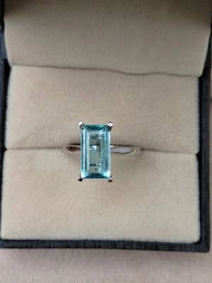3.20 Karat Natürlich Aquamarin Edelstein Solitaire Verlobungsring 14k Weiss Gold - Bild 1 von 4