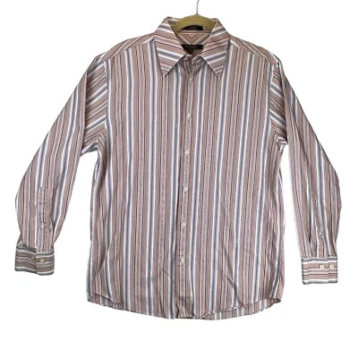 Camisa masculina manga longa listrada Mondo di Marco 32/33 anos 80 2 dobras botão - Imagem 1 de 4