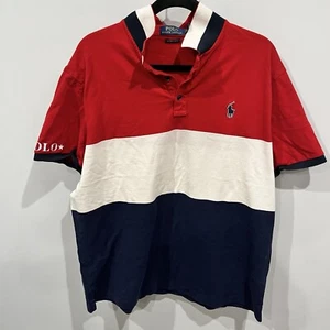POLO RALPH LAUREN Red White Blue SPELLOUT ARM COLLAR Golf Shirt mens XXL - Picture 1 of 10