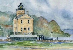 Rondout Leuchtturm Sommer Hudson River Kingston, New York. Diana Hertz Notizkarten - Bild 1 von 2