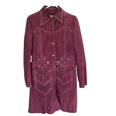 Suede Purple Patchwork Coat Bohemian Hippie 1960-1970s La Scala Long Jacket - Image 1 of 4
