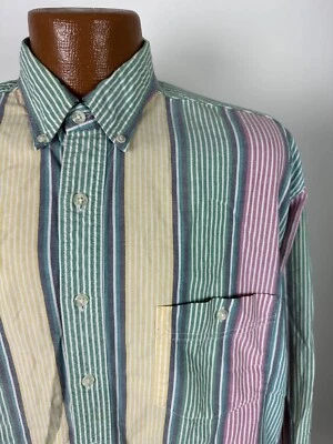 VTG 90s Eddie Bauer Oxford Shirt Men L Striped Long Sleeve Button Down Pastel - Image 1 of 4