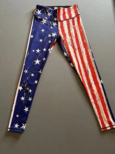 Coolmg Leggings Allenamento Patriottico Rosso Bianco e Blu Stelle e Righe - Foto 1 di 5