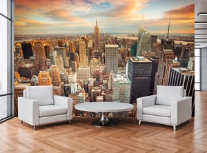 New York City Wallpaper Wall Mural Skyline Cityscape Modern Paper Poster Decor - Imagen 1 de 9