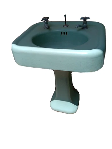 Antique 24" Cast Iron Jadeite Green Porcelain Pedestal Sink 1929 Cover