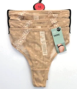 M&S 3er-Pack Gänseblümchen Stickerei Netz Tangas Slips UK 18 Nude/Rosenquarz Neu mit Etikett - Bild 1 von 2