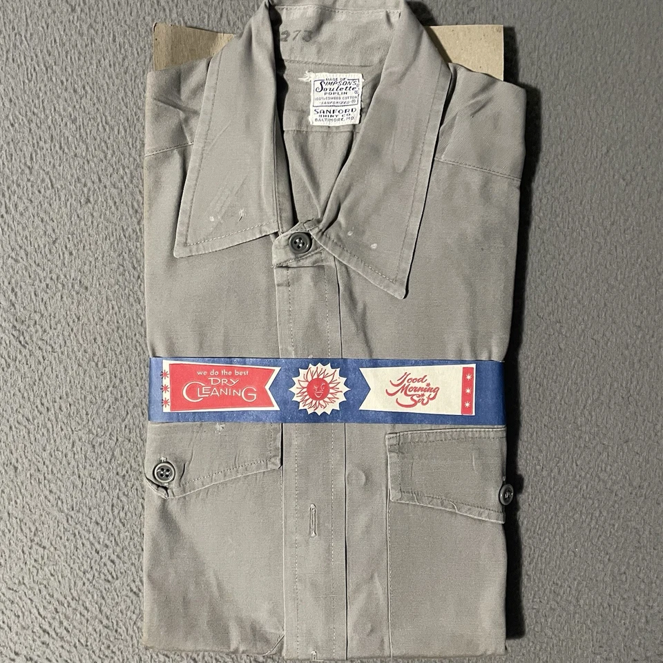 Camisa De Colección Años 50 Simpson Soulette Popelina Algodón Trabajo Abotonada Talla Mediana Foto 1 de 4