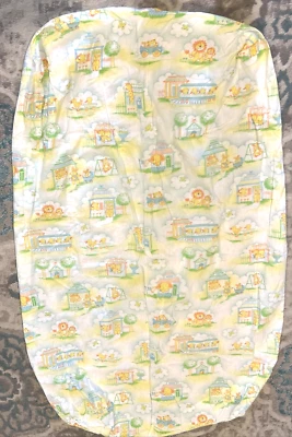 1983 Kendall Company Baby Crib Sheet Yellow Ducks Bears Rabbits Giraffes Lions - Image 1 of 4