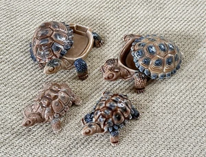 4 Wade Tortoise Turtle Trinket Box Pot Dish Lidded Beige & Blue Figurine Bundle - Picture 1 of 13