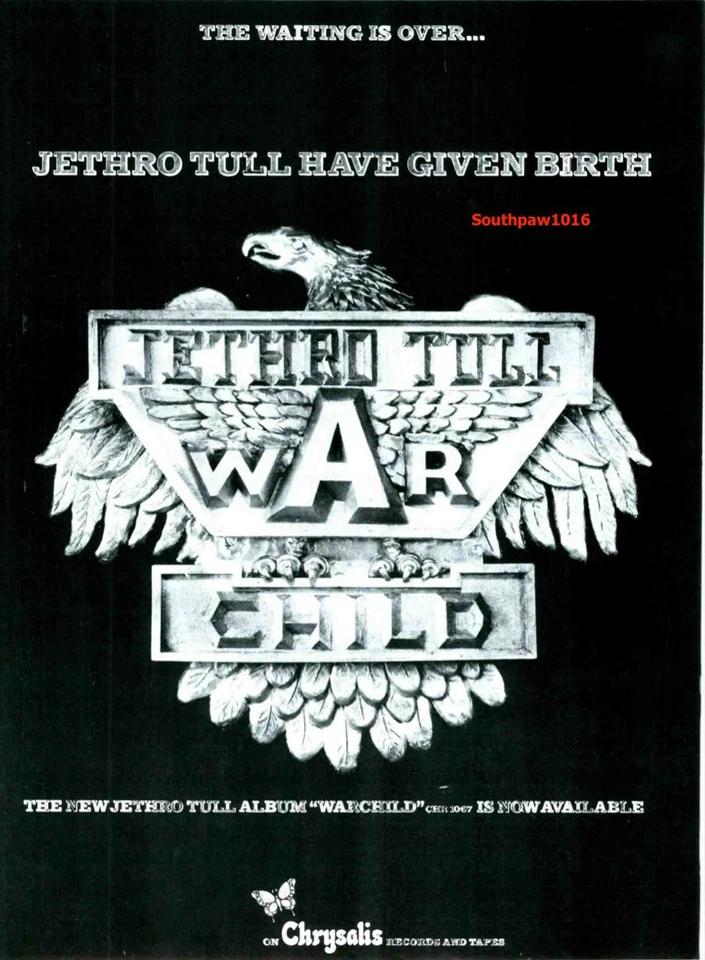 1974 Jethro Tull "War Child" Album Release Music industry Promo Reprint Ad - Image 1 of 1