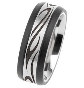 Anillo de diseño serio R408 NB acero inoxidable seda madera negro ancho 56 cerámica - Imagen 1 de 2