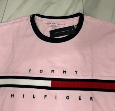 Tommy Hilfiger Logo Camiseta Rosa Azul Marino Rojo Nueva Foto 1 de 3