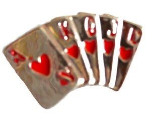 Ring SPIELKARTEN SKAT ROMME KANASTER Emaille Schmuck silber rot NEU - Bild 1 von 3