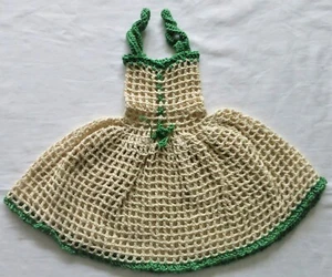 Vestido vintage hecho a mano con cubierta de botella de ganchillo blanco verde algodón - Imagen 1 de 6