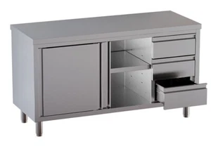 Schubladenblock Edelstahl Arbeitsschrank Edelstahlschrank Schiebetüren Schrank - Bild 1 von 1