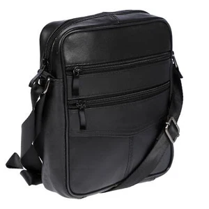 Kleine echt Leder Umhängetasche Tasche für Herren Damen Schultertasche Schwarz - Bild 1 von 6