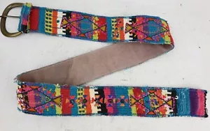 Vintage multicoloured embroidered leather backing belt size S/M - Picture 1 of 7