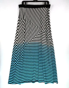 Calvin Klein Maxi Skirt Medium Soft Stretch Striped Black White Aqua Blue - Picture 1 of 9