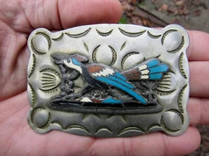 Vtg ROADRUNNER Belt Buckle TIKI Tex Tan ART Aztec Tribal HOPI Navajo RARE VG+ - Picture 1 of 4