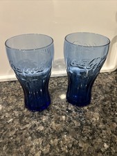 2 Cobalt Blue Coca Cola Glasses 16 Ounce 6” High McDonald’s 2009 Embossed Glass