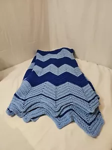 "Chevron Zig Zag lancio afgano vintage bicolore a mano blu - 60 X 60"" - Foto 1 di 5