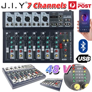 JIY 7 Channel Audio Mixer Bluetooth 48V Sound Console DJ Stereo Record LCD USB - Picture 1 of 15