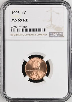 1993  1C RD  Lincoln Memorial One Cent  NGC MS69RD  6697139-003 - Image 1 of 2