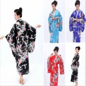Retro Japanese Traditional Yukata Cosplay Peacock Kimono Robe Geisha Dress - Picture 1 of 8