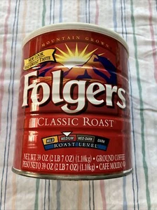 Vintage Folgers Metal Coffee Can Tin Automatic Drip 39 ozs with Lid Mtn Grown - Picture 1 of 8