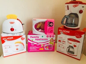Cooking Role Play Set Kids Kitchen Toy Toaster Kettle Coffee Maker micro 3pcGift - Picture 1 of 17