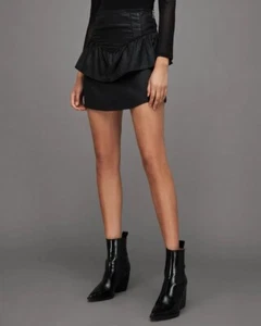 Andy Coated Denim Ruffle Mini Skirt Black UK 8/US 4 - Picture 1 of 6