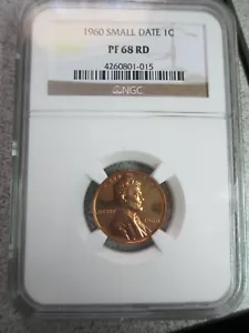 1960 Fecha pequeña LINCOLN MEMORIAL CENT Penny de cobre NGC PF 68 RD BEAUTIFUL RED 1C - Imagen 1 de 11