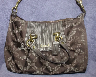 COACH Ashley F20015 Signature Op Art Gathered Leather Shoulder Handbag Purse - Image 1 of 4