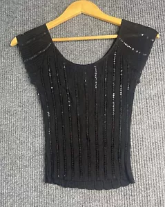 Laundry By Shelli Segal Sequin Black Short Sleeve Blouse Top S Small - Picture 1 of 5