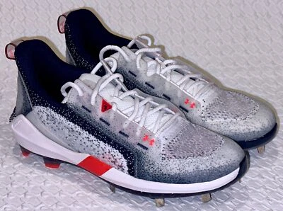 UNDER ARMOUR Harper 6 Low ST White Navy Blue Hybrid Metal Baseball Cleats Men 14 - Image 1 of 4