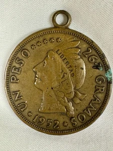 Dominikanische Republik 1952 Kupfer 1 Peso mit Ballen für Kette - Bild 1 von 5