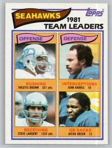 1982 Topps #243 Theotis Brown / John Harris / Steve Largent / Green Seahawks - Imagen 1 de 2