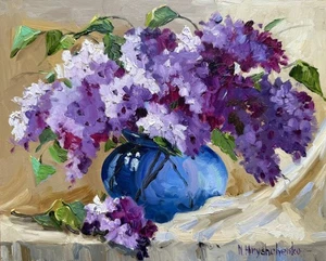 Original Oil Painting Lilac flowers Impressionism Impasto Still life Art - Picture 1 of 6