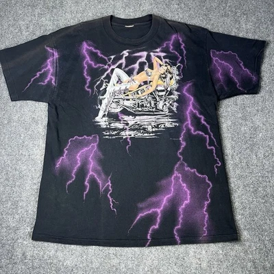 Vtg 1990s CMJ Sportswear Lightening AOP Biker T-shirt Mens Xl Single Stitch Tee - Image 1 of 4