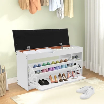 Modern Shoe Bench, Shoe Storage Bench with Seat for Entrance White 100*30*51cm - Image 1 of 4