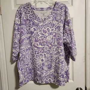 Womens Jessica London plus size 26/28 pullover knit top purple floral 3/4 sleeve - Picture 1 of 4