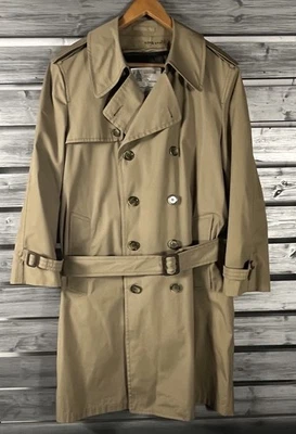 Vintage London Fog Trench Coat Mens 38S Beige Double Breasted Fur Lined Belt - Image 1 of 4