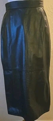 Women's Genuine  Leather Lined Skirt Black Long Pencil  80s VTg  Perfect - Image 1 of 4