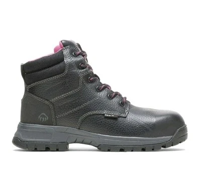 Wolverine Piper Leather Waterproof Composite Toe 6" Work Boot 9W Black Pink NWOB - Image 1 of 4