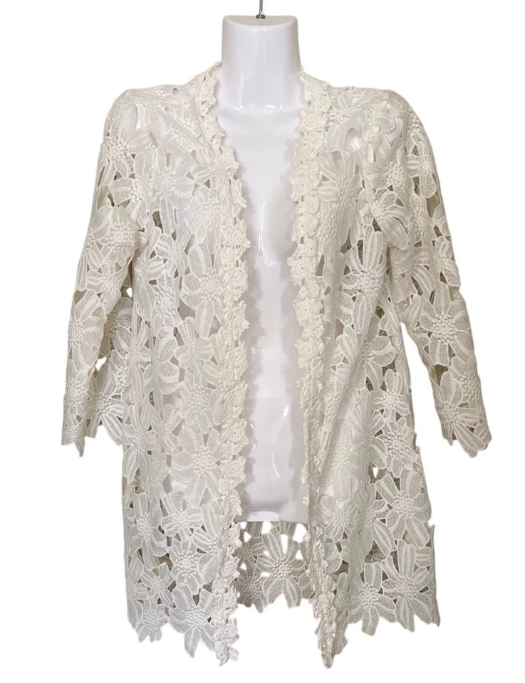 Cárdigan de encaje floral Double Zero M capas femenino blanco Foto 1 de 4