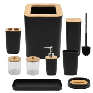 Black Bathroom Accessories Set, 10 Pcs Bathroom Accessories with Trash Can, S... - Picture 1 of 7